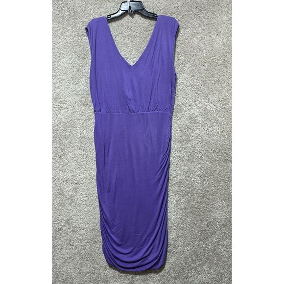 Alice + Olivia Sheath Dress Purple V Neck Women's Large Draped Zipper Back Rayon - Picture 2 of 12